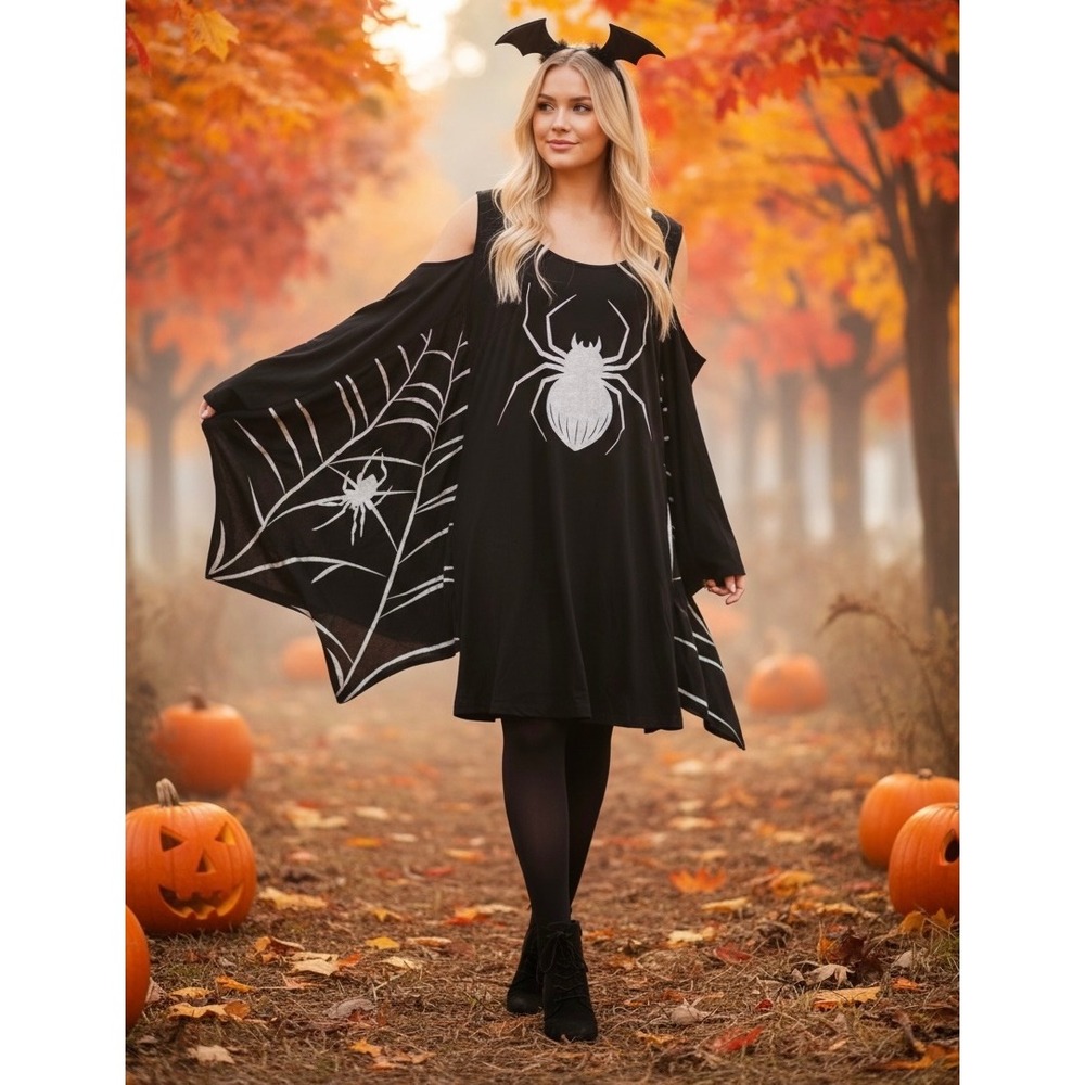 NEW Spooktacular Creations‎ XL Black Spiderweb Dress Halloween